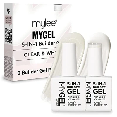 Afbeelding van Mylee 5 In 1 Builder Versterkende Gel Duo 2x15ml, Transparant &amp; Wit Nagellak Coat Voor Harde, Sterke Nagels Tips Extensions, Nail Art Decoratie, Stickers Juwelen, Professionele Manicure Repair