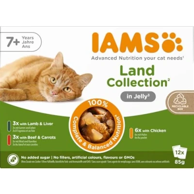 Afbeelding van Dubbelpak: 24x85g IAMS Advanced Nutrition Senior 7+ Land Collection in gelei nat kattenvoer
