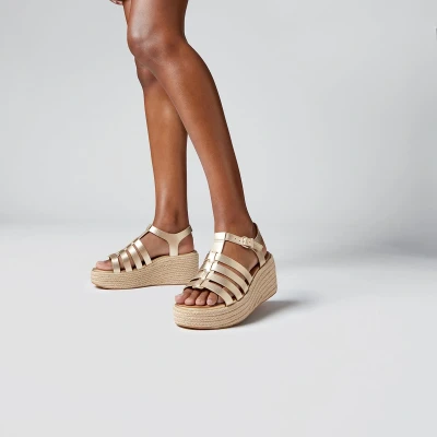 Afbeelding van Fitflop ESP Fisherm Platino Sandalen met plateauzool, Dames, Maat: 41, Leer
