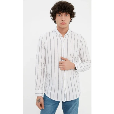 Afbeelding van Trendyol Donkerblauw Slim Fit Gestreept Overhemd Met Knoopkraag Tmnss22Go0028