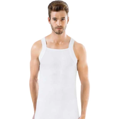 Afbeelding van 2 Pack Modieuse heren onderhemd 100% katoen Wit Maat S