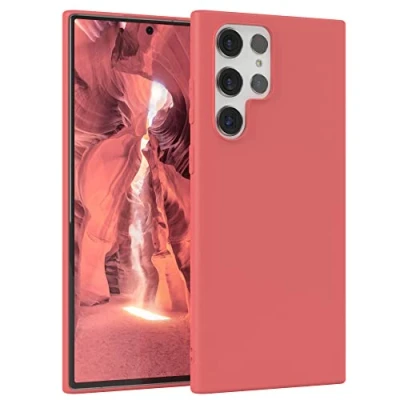 Afbeelding van EAZY CASE siliconen hoes voor Samsung Galaxy S22 Ultra 5G, zachte hoes, rood, zacht, schokbestendig, telefoonhoes beschermhoes met camerabescherming, dunne premium