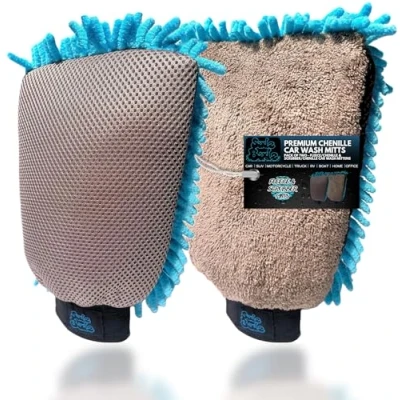 Afbeelding van Sudz Budz® Premium Microfiber Chenille Autowashandschoen 2 Pack in 1 Dubbelzijdige Schrobber en Fleece Handschoenen. Zacht, Duurzaam, Krasvrij, Pluisvrij Wassen Detailleren