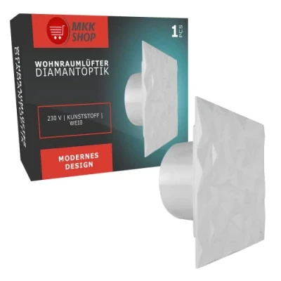 Afbeelding van MKK Badkamerventilator woonkamer ventilator diamant paneel wit Ø 125 mm vochtsensor/hygrostaat