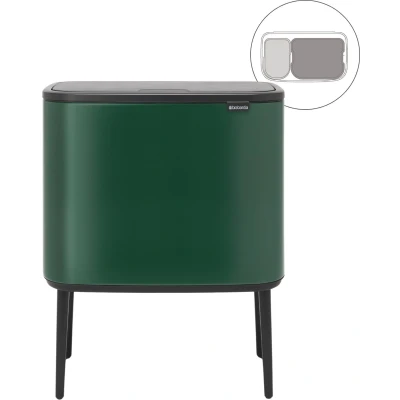 Afbeelding van Brabantia Bo Touch Bin recyling duo prullenbak met deksel op pootjes 11 + 23 liter Donkergroen