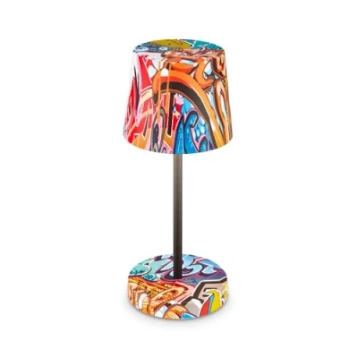 Afbeelding van Briloner Boja Snoerloze LED bureaulamp IP44 7423045 Dimbaar Touch Snoerloos Spatwaterdicht Ø10,5 x 26 cm Graffiti motief