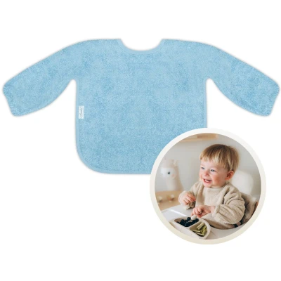 Afbeelding van Funnies Slab met Mouwen Blauw Zachte voor Baby’s 100% Katoenen Badstof Makkelijk Wasbaar in de Wasmachine Slabbetjes, Kwijlslab, Schort, Kliederschort, Eet en Speelslab Ideaal Eten, Knutselen Spelen