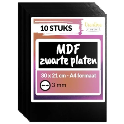 Afbeelding van Creative Deco 10 x A4 MDF Plaat Zwart 300 210 3 mm Perfect voor Lasersnijden, CNC Frezen, Modelleren, Freeswerk, Figuurzagen