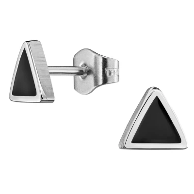 Afbeelding van Traveller Oorbellen Heren Edelstaal Zwart &amp; Zilverkleurig Driehoek Made in Germany Duurzaam 7 mm 171003
