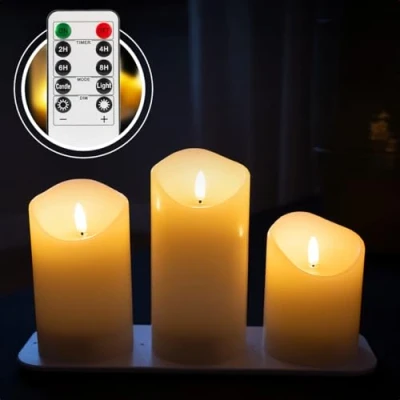 Afbeelding van Akaro Oplaadbare LED kaarsen 3 flikkerende inclusief afstandsbediening met oplaadstation 50+ uur brandtijd veilig en duurzaam waxinelichtjes nep
