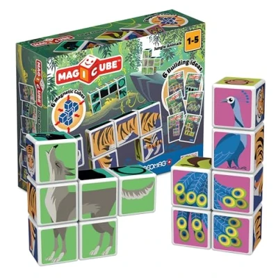 Afbeelding van Geomag Magicube 145 Jungle Animals bouwspel met magnetische kubussen, 6 kubussen