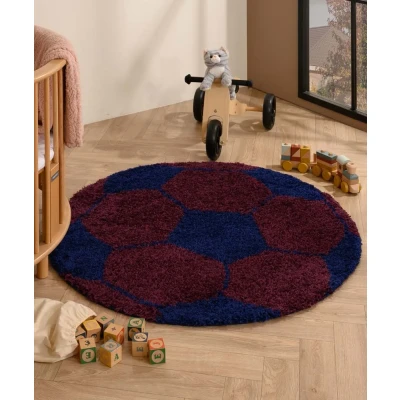 Afbeelding van Rond Vloerkleed Kinderkamer Voetbal Donkerblauw/rood 120 Cm