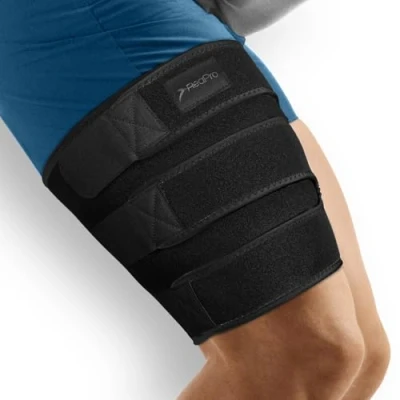 Afbeelding van ReaPro Dijbeenbandage, verstelbare dijbeensteun voor mannen en dames, met 3 klittenbandsluitingen, compressie compressiemanchet, antislip, links rechts