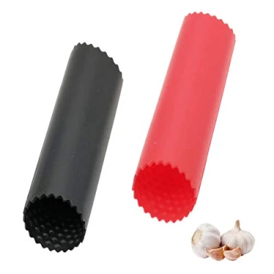 Afbeelding van Siliconen Knoflook Dunschiller Tube, 2 Stuks Roller Keuken Gadgets Gereedschap Houd Uw Handen Vrij van Geur Zwart/Rood