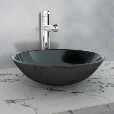 Afbeelding van Wasbak gehard glas 42 cm zwart