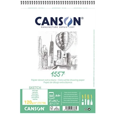 Afbeelding van Canson 1557 Schetspapier, wit, licht, 120 g, spiraalbinding aan de korte zijde, A4 21 x 29,7 cm, extra 50 vellen