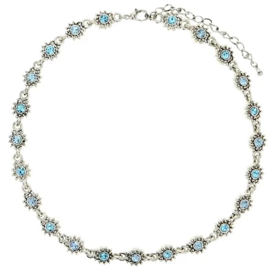 Afbeelding van Behave Zilverkleurige bloemetjes ketting met blauwe steentjes