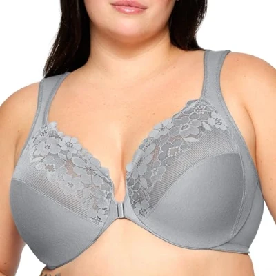 Afbeelding van Glamorise Grote maten plus maat Wonderwire katoenen beha met voorsluiting en beugel nr. 1241, zilver, 90F