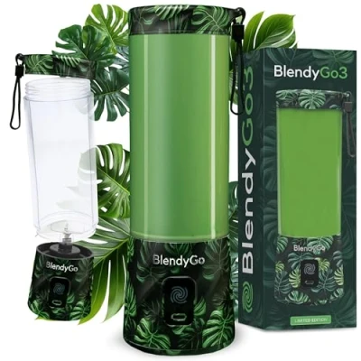 Afbeelding van BlendyGo 3 Draadloze &amp; Draagbare Blender met 550ml, Snel USB C Opladen, IPX7 Waterdicht, PulseMotion BlendPro Technologie, Gezonde smoothies, Eiwitshakes en Klaar Eten (Monstera)