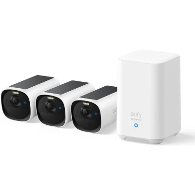 Afbeelding van eufy Security eufyCam E40 Beveiligingscamera Set 3 Camera’s + HomeBase 2 2K Resolutie Met Zonnepaneel Nachtzicht (MaxColor) Uitbreidbare Opslag Zonder Abonnement Draadloos Voor Buiten