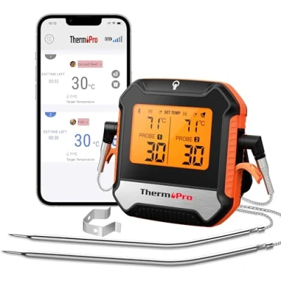Afbeelding van ThermoPro Vleesthermometer digitale grillthermometer, draadloze braadthermometer met 2 sondes voor BBQ, rookoven, oplaadbare keukenthermometer alarmfunctie, ondersteunt mobiele telefoon, Bluetooth