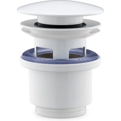 Afbeelding van Navaris universele pop up gootsteen plug Voor standaardmaat wasbakken Praktisch kliksysteem 38 mm in wit RAL 9003