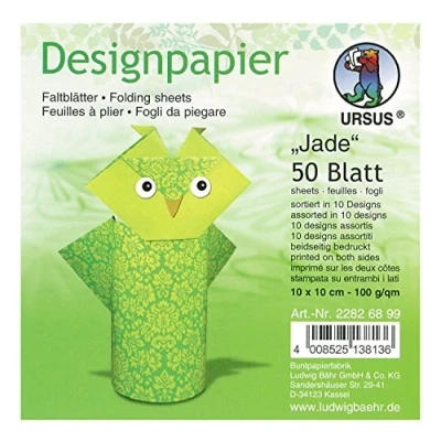 Afbeelding van Ursus 22826899 designpapier Jade, 50 vellen in 10 verschillende motieven, ca. x cm, 100 g/m², aan beide zijden bedrukt, ideaal voor het vouwen van creatieve origamidieren