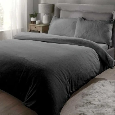 Afbeelding van Rapport Teddy Bear Luxe Super Zacht Warm Quilt Dekbedovertrek Bed Set, Polyester, Houtskool, Dubbel