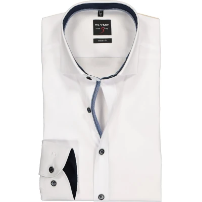 Afbeelding van OLYMP Level 5 body fit overhemd mouwlengte 7 wit (blauw contrast) Strijkvriendelijk Boordmaat: 45