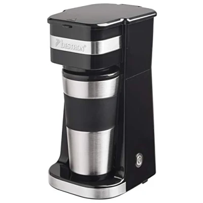 Afbeelding van Bestron Koffiezetapparaat met thermosbeker, voor gemalen filterkoffie &amp; ideal camping, 2 grote koppen, 750 Watt, rvs, Kleur: silver/zwart