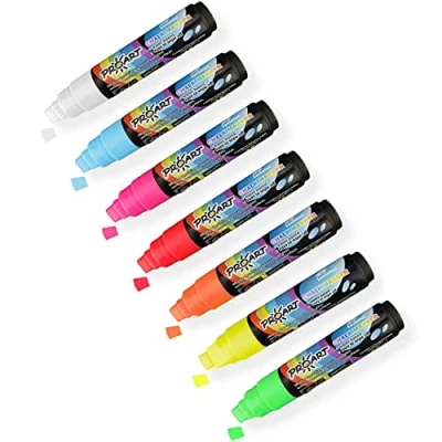 Afbeelding van LEVIATAN Set 7 stuks krijtstiften voor schoolbord, afwasbaar, krijtstift, droog en vochtig krijtmarker, krijtmarkers, wigvormige punt 10 mm