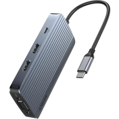 Afbeelding van Anker 8 in 1 USB C hub, dockingstation Triple Display Multi Port Dongle met 2 HDMI 4K en VGA 1080p, 5 Gbit/s gegevensoverdracht, poorten voor MacBook Air/Pro, Dell XPS, iPad Pro meer
