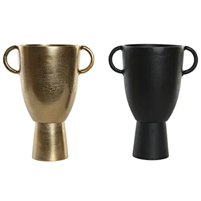 Afbeelding van Vaas DKD Home Decor 23 x 16 29 cm Zwart Gouden Aluminium Modern (2 Stuks)