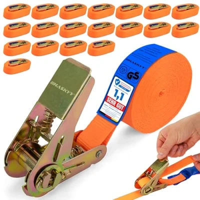Afbeelding van Spanbanden met ratel, sjorbanden, ratelbanden, 5 m x 27 mm, bevestigingsriem, 400 800 daN, oranje, set van