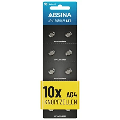 Afbeelding van ABSINA AG4 LR66 knoopcellen, verpakking van 10 stuks, 1,5 V alkaline lekvrij en met lange houdbaarheid, SG4 / V4GA G4A 4GA L626 177 LR626, knoopcelbatterijen batterijen