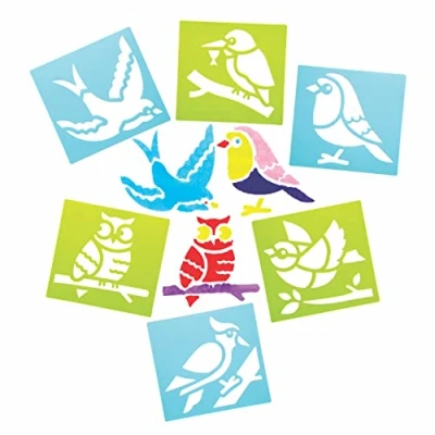 Afbeelding van Baker Ross AX906 Vogel Stencils Pack van 8 stuks, wasbare plastic verf gids set voor kinderen schilderen kunst en ambachten activiteiten