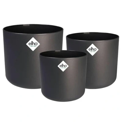 Afbeelding van Elho B.for Soft Rond Bloempotten voor Binnen 100% Gerecycled Plastic Set van 3 Ø 14, 16, 18 cm Antraciet