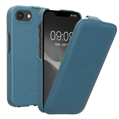 Afbeelding van kalibri flip cover geschikt voor Apple iPhone 16e ultradunne leren hoes smartphone blauw