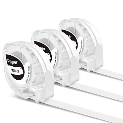 Afbeelding van Phomemo P12 labeltape vervanging voor &amp; DYMO LetraTag LT 100H, 100T, QX 50, XR, XM, 2000 en labelmaker, gelamineerd, 12 mm x 4 m, zwart op wit, 3 pack