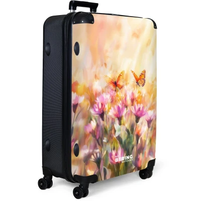 Afbeelding van NoBoringSuitcases.com® Koffer groot Reiskoffer lichtgewicht Vlinders boven bloemen in zonlicht Rolkoffer met 4 wielen Grote trolley XL 98 liter bagage