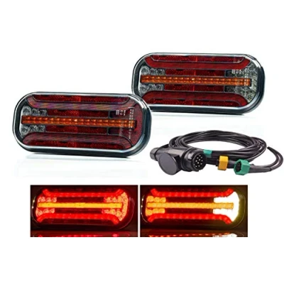 Afbeelding van LED achterlichten 12 V / 24 dynamische knipperlichten, 5 m kabelset met 13 pol. stekker