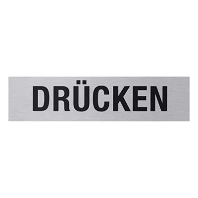 Afbeelding van Metafranc Kleefbord &quot;drukken&quot; 160 x 40 mm van aluminium In moderne roestvrijstalen look zelfklevende achterkant/bewegwijzering/infobord/commerciële etikettering / 507020