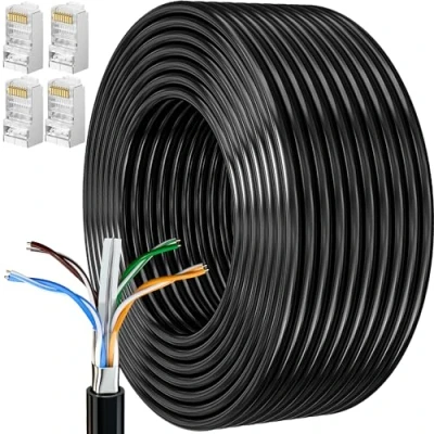 Afbeelding van Internet Kabel 20 Meter Cat 6 Afgeschermd Buiten Bulk Ethernetkabel Extra Lange Netwerkkabel Installeren Waterdicht Weerbestendig Hoge Snelheid FTP 23awg Gigabit Netwerklijn Internetdraadkabel