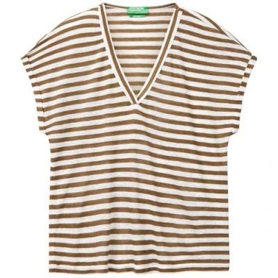Afbeelding van United Colors of Benetton Striped Tshirt print, Dames, Maat: Medium, White