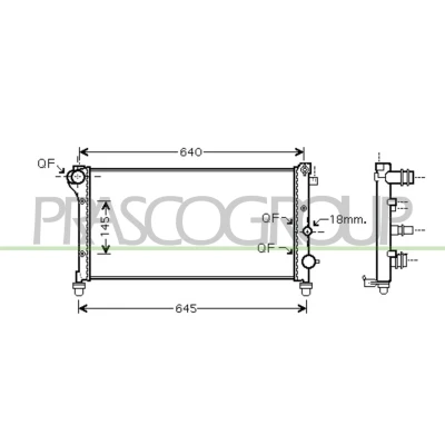 Afbeelding van PRASCO FT122R002 Radiateur Aluminium 580mm 322mm 23mm met snelkoppelingen Koelribben mechanisch gelast FIAT: Panda II Hatchback (169) 1.1, 1.2