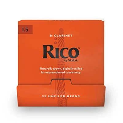 Afbeelding van D&#039;Addario Woodwinds,Rico Bb klarinet riet, riet voor klarinet, Gemaakt beginners, studenten, docenten, sterkte 1,5, individueel verzegeld, set van 25 stuks