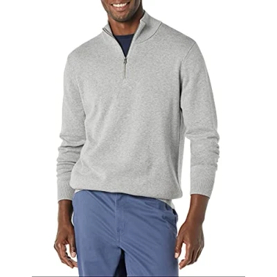 Afbeelding van Amazon Essentials Heren 100% Katoen Quarter Zip Trui, Medium Grey Heather,