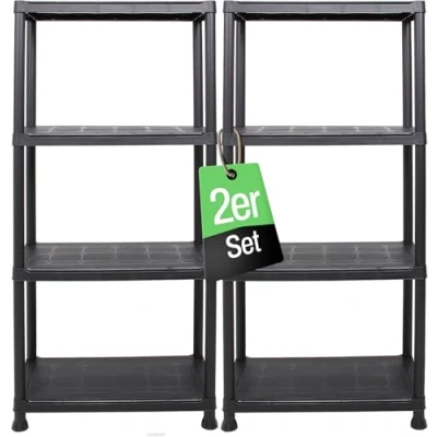 Afbeelding van Ondis24 Set van 2 rekken voor zware lasten, 135 x 60 30 cm, elk tot 80 kg belastbaar en 4 planken