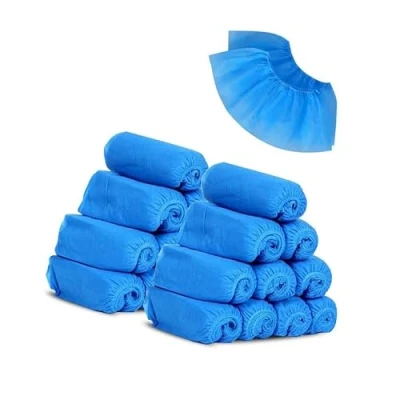 Afbeelding van 100 stuks wegwerp schoenhoes blauw plastic anti slip reiniging overschoenen boot veiligheid
