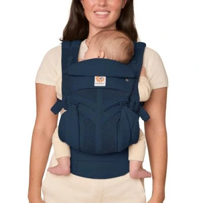 Afbeelding van Ergobaby Babydraagzak, Omni 360 Cool Air Mesh met 4 posities voor pasgeborenen tot peuters (0 jaar), ergonomische kinderdraagzak en rugzak, nachtblauw